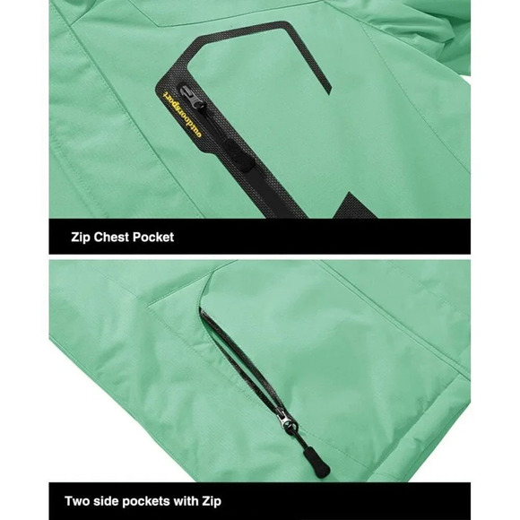 ❤️Men's Water Resistant Fleece Lined Winter Windproof Warm Snow Ski Jacket Green - Picture 5 of 7